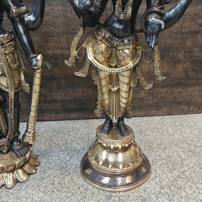 Brassaura® Brass Lord Vishnu & Goddess Lakshmi Idol Set | Premium Handmade Hindu God & Goddess Statues for Home Temple, Living Room Décor & Spiritual Gifting | 41 Inches | 66 Kg