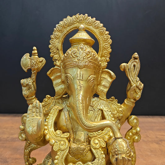 Brassaura® Lord Ganesha Brass Idol | Premium Solid Brass Ganpati Murti with Intricate Traditional Design | Handcrafted Hindu God Statue for Home Temple, Pooja Room & Spiritual Décor | Height 12.5 Inches | 7.5 Kg