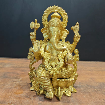 Brassaura® Lord Ganesha Brass Idol | Premium Solid Brass Ganpati Murti with Intricate Traditional Design | Handcrafted Hindu God Statue for Home Temple, Pooja Room & Spiritual Décor | Height 12.5 Inches | 7.5 Kg