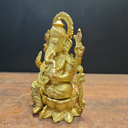 Brassaura® Lord Ganesha Brass Idol | Premium Solid Brass Ganpati Murti with Intricate Traditional Design | Handcrafted Hindu God Statue for Home Temple, Pooja Room & Spiritual Décor | Height 12.5 Inches | 7.5 Kg