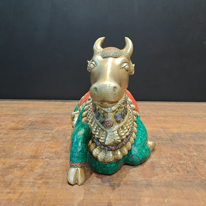 ब्रासोरा® वृंदावन वेणुगोपाल कृष्ण पीतल की प्रतिमा मोर के साथ | एंटीक नीला और सुनहरा रंग | ऊँचाई 20 इंच