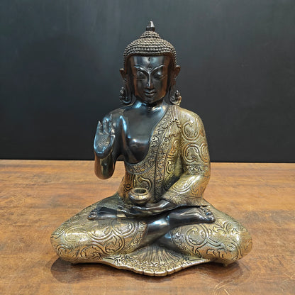 ब्रासोरा® वृंदावन वेणुगोपाल कृष्ण पीतल की प्रतिमा मोर के साथ | एंटीक नीला और सुनहरा रंग | ऊँचाई 20 इंच