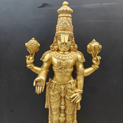 Brassaura® Lord Venkateswara Brass Idol | Premium Solid Brass Tirupati Balaji Standing Statue | Handcrafted Spiritual Murti for Home Temple, Office & Living Room Décor | Height 39 Inches | 36 Kg