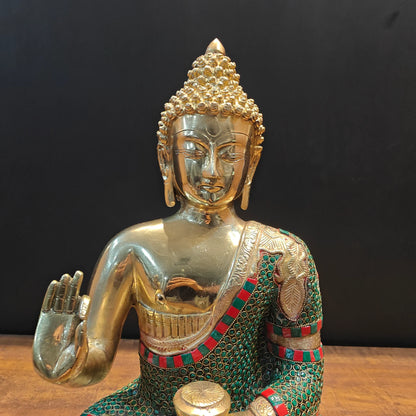Brassaura® Brass Lord Buddha Idol | Premium Handcrafted Meditating Buddha Statue with Stone Work | Antique Finish | Home Temple, Living Room & Spiritual Décor | Height 20 Inches | 11.8 Kg