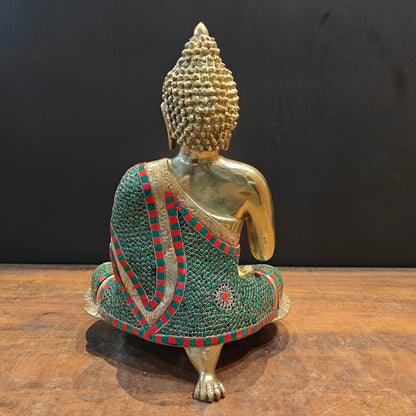 Brassaura® Brass Lord Buddha Idol | Premium Handcrafted Meditating Buddha Statue with Stone Work | Antique Finish | Home Temple, Living Room & Spiritual Décor | Height 20 Inches | 11.8 Kg