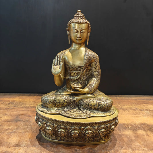 Brassaura® Brass Lord Buddha Idol | Premium Handcrafted Seated Buddha Statue | Antique Finish | Home Temple, Meditation Room, Living Room & Spiritual Décor | Height 23 Inches | 17 Kg