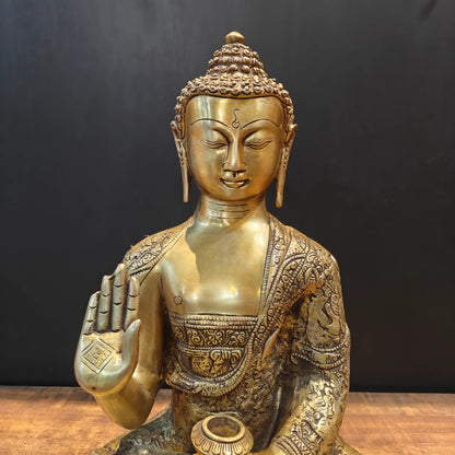 Brassaura® Brass Lord Buddha Idol | Premium Handcrafted Seated Buddha Statue | Antique Finish | Home Temple, Meditation Room, Living Room & Spiritual Décor | Height 23 Inches | 17 Kg