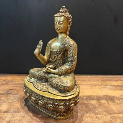 Brassaura® Brass Lord Buddha Idol | Premium Handcrafted Seated Buddha Statue | Antique Finish | Home Temple, Meditation Room, Living Room & Spiritual Décor | Height 23 Inches | 17 Kg