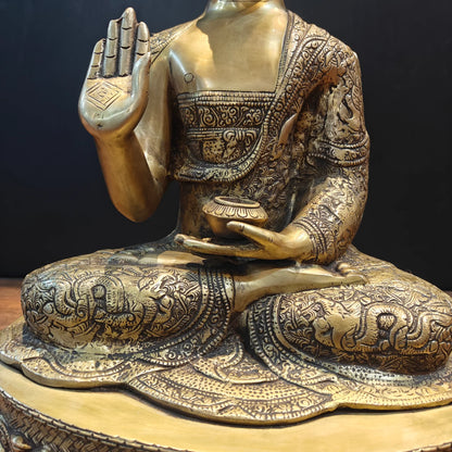 Brassaura® Brass Lord Buddha Idol | Premium Handcrafted Seated Buddha Statue | Antique Finish | Home Temple, Meditation Room, Living Room & Spiritual Décor | Height 23 Inches | 17 Kg