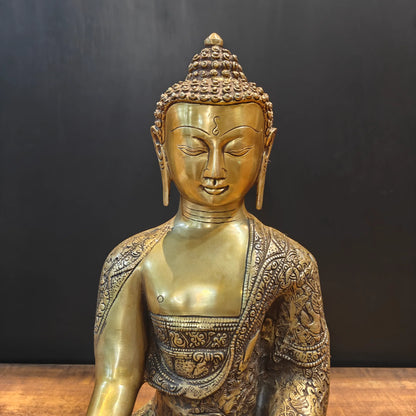 Brassaura® Brass Bhumisparsha Buddha Idol | Premium Handcrafted Seated Lord Buddha Statue | Antique Finish | Home Temple, Meditation Room & Spiritual Décor | Height 23 Inches | 17 Kg