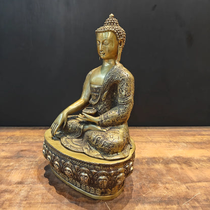 Brassaura® Brass Bhumisparsha Buddha Idol | Premium Handcrafted Seated Lord Buddha Statue | Antique Finish | Home Temple, Meditation Room & Spiritual Décor | Height 23 Inches | 17 Kg