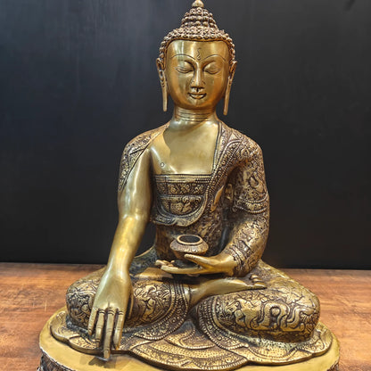 Brassaura® Brass Bhumisparsha Buddha Idol | Premium Handcrafted Seated Lord Buddha Statue | Antique Finish | Home Temple, Meditation Room & Spiritual Décor | Height 23 Inches | 17 Kg