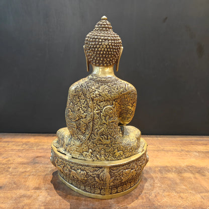Brassaura® Brass Bhumisparsha Buddha Idol | Premium Handcrafted Seated Lord Buddha Statue | Antique Finish | Home Temple, Meditation Room & Spiritual Décor | Height 23 Inches | 17 Kg