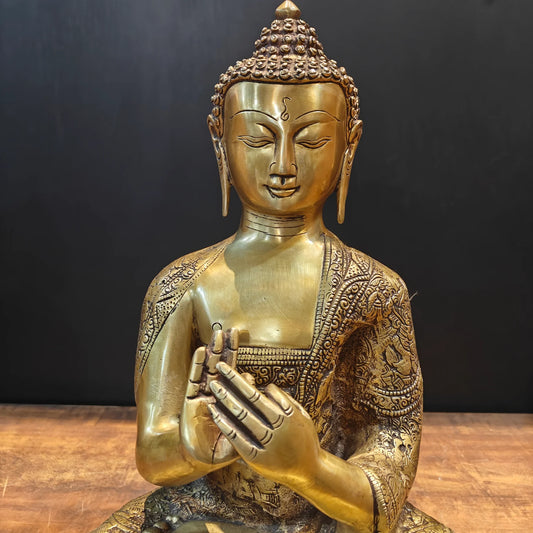 Brassaura® Meditating Buddha Brass Idol | Premium Solid Brass Buddha Statue in Namaste Pose | Handcrafted Spiritual Sculpture for Home, Office, Meditation & Living Room Décor | Height 23 Inches | 17 Kg