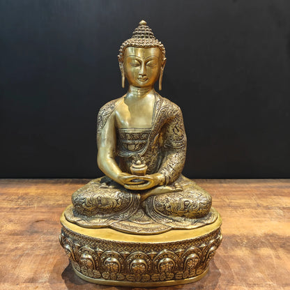 Brassaura® Premium Brass Buddha Statue | Handcrafted Solid Brass Meditating Buddha Idol | Spiritual Sculpture for Home Temple, Living Room, Office & Meditation Décor | Height 23 Inches | 85 Kg