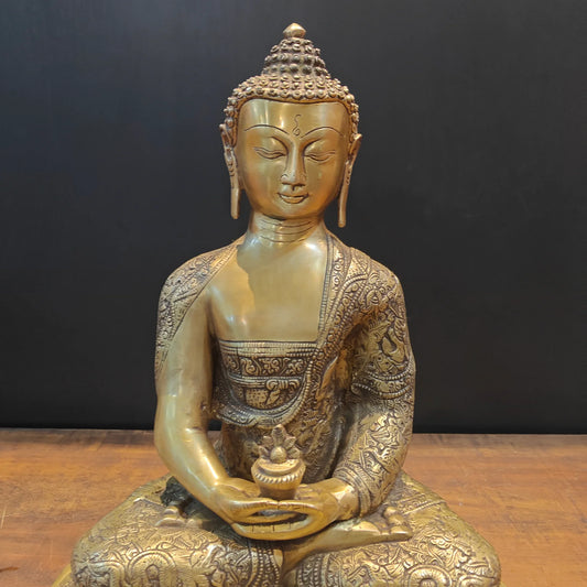 Brassaura® Meditating Buddha Brass Idol with Alms Bowl | Premium Solid Brass Buddha Statue | Handcrafted Spiritual Sculpture for Home, Office, Meditation & Living Room Décor | Height 23 Inches | 17 Kg