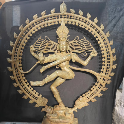 ब्रासोरा® वृंदावन वेणुगोपाल कृष्ण पीतल की प्रतिमा मोर के साथ | एंटीक नीला और सुनहरा रंग | ऊँचाई 20 इंच
