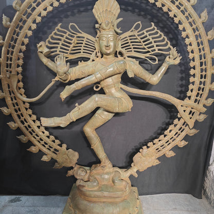 ब्रासोरा® वृंदावन वेणुगोपाल कृष्ण पीतल की प्रतिमा मोर के साथ | एंटीक नीला और सुनहरा रंग | ऊँचाई 20 इंच