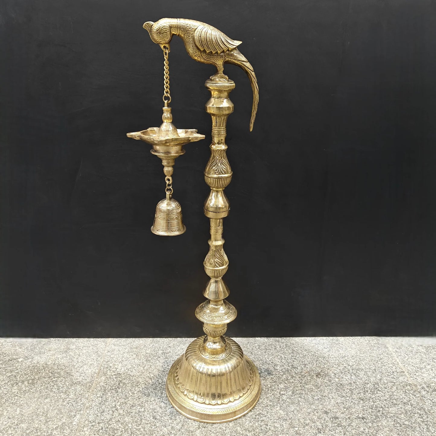 Brassaura® Brass Hanging Oil Lamp with Bird | Traditional Deepam Diya for Home Temple, Pooja Room & Spiritual Décor | 38 Inches | 16.5 Kg