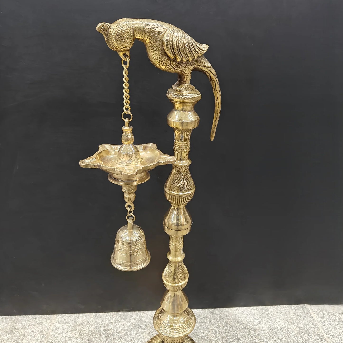 Brassaura® Brass Hanging Oil Lamp with Bird | Traditional Deepam Diya for Home Temple, Pooja Room & Spiritual Décor | 38 Inches | 16.5 Kg