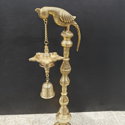 Brassaura® Brass Hanging Oil Lamp with Bird | Traditional Deepam Diya for Home Temple, Pooja Room & Spiritual Décor | 38 Inches | 16.5 Kg