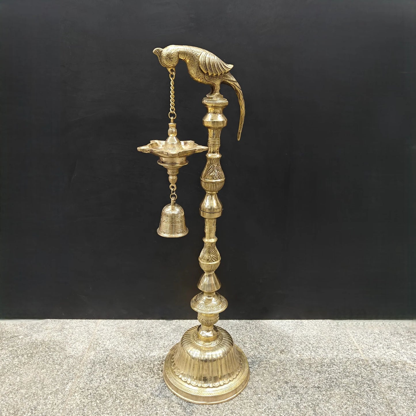 Brassaura® Brass Hanging Oil Lamp with Bird | Traditional Deepam Diya for Home Temple, Pooja Room & Spiritual Décor | 38 Inches | 16.5 Kg