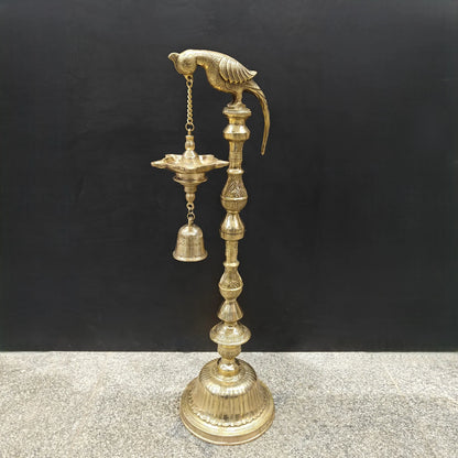 Brassaura® Brass Hanging Oil Lamp with Bird | Traditional Deepam Diya for Home Temple, Pooja Room & Spiritual Décor | 38 Inches | 16.5 Kg
