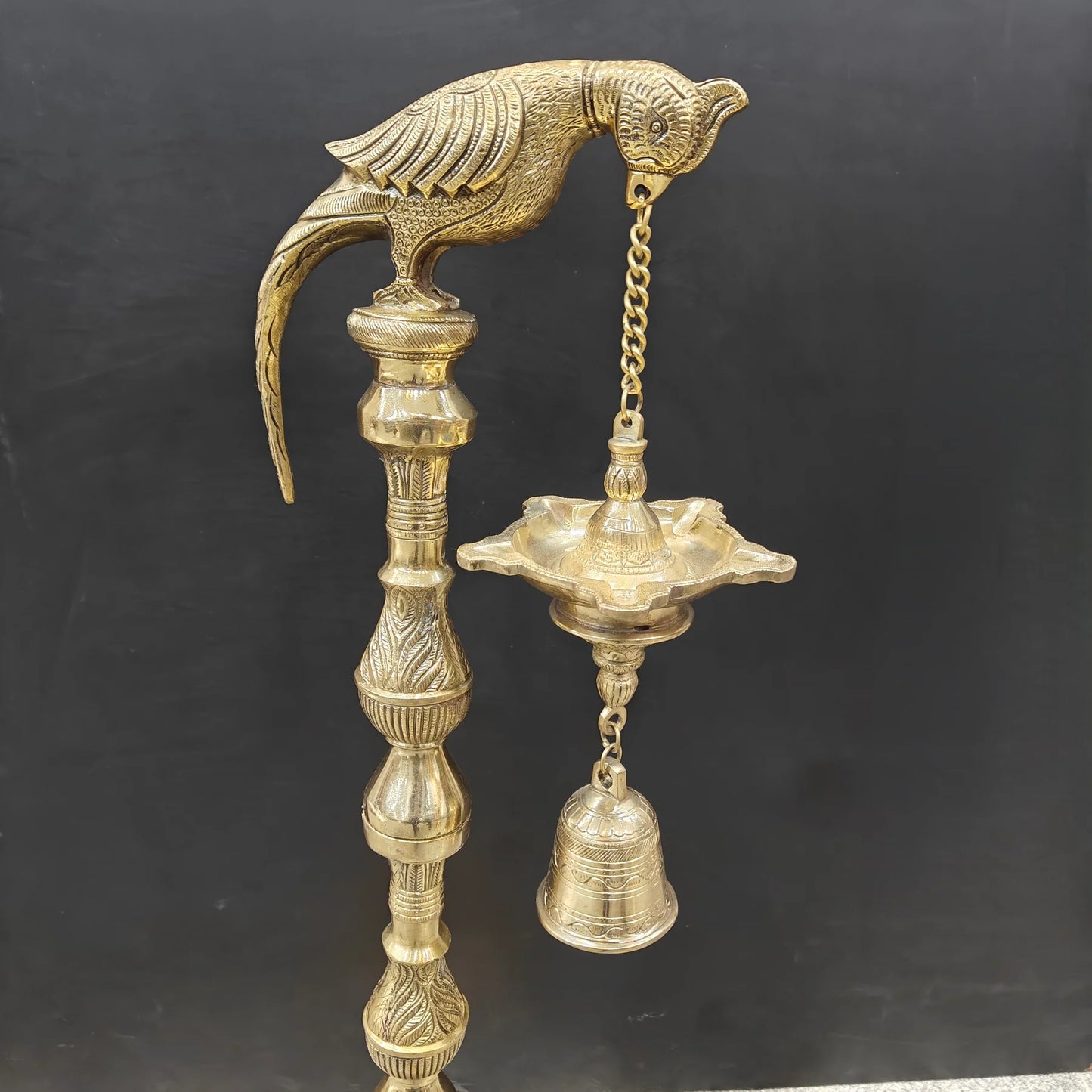 Brassaura® Brass Hanging Oil Lamp with Bird | Traditional Deepam Diya for Home Temple, Pooja Room & Spiritual Décor | 38 Inches | 16.5 Kg