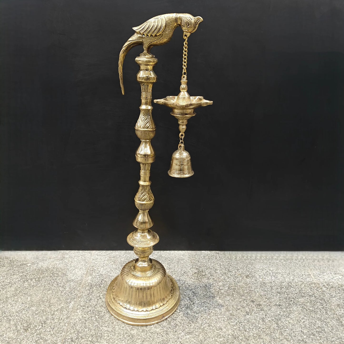 Brassaura® Brass Hanging Oil Lamp with Bird | Traditional Deepam Diya for Home Temple, Pooja Room & Spiritual Décor | 38 Inches | 16.5 Kg