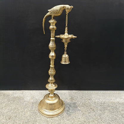 Brassaura® Brass Hanging Oil Lamp with Bird | Traditional Deepam Diya for Home Temple, Pooja Room & Spiritual Décor | 38 Inches | 16.5 Kg