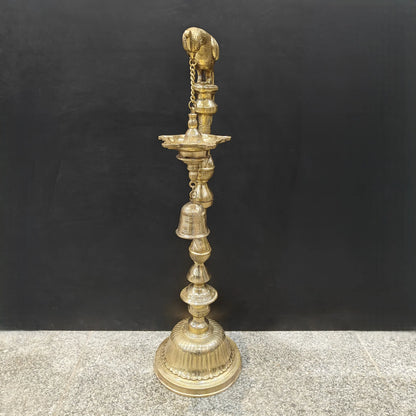 Brassaura® Brass Hanging Oil Lamp with Bird | Traditional Deepam Diya for Home Temple, Pooja Room & Spiritual Décor | 38 Inches | 16.5 Kg
