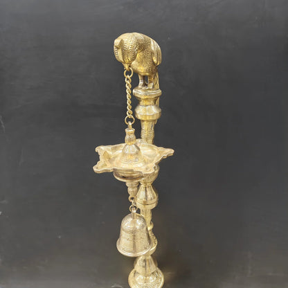 Brassaura® Brass Hanging Oil Lamp with Bird | Traditional Deepam Diya for Home Temple, Pooja Room & Spiritual Décor | 38 Inches | 16.5 Kg