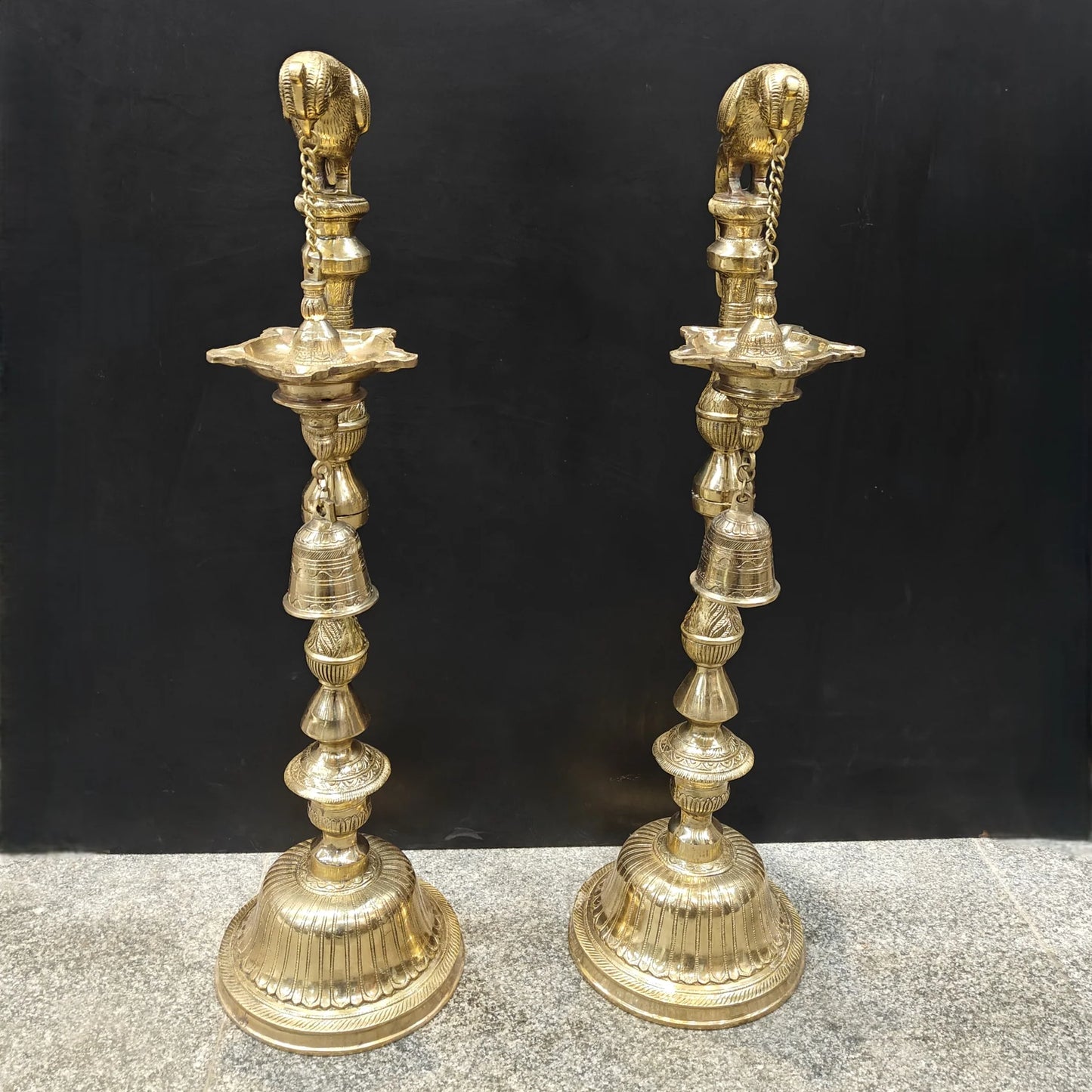 Brassaura® Brass Hanging Oil Lamp Set of 2 with Bird | Traditional Deepam Diya Pair for Home Temple, Pooja Room & Spiritual Décor | 38 Inches | 33 Kg