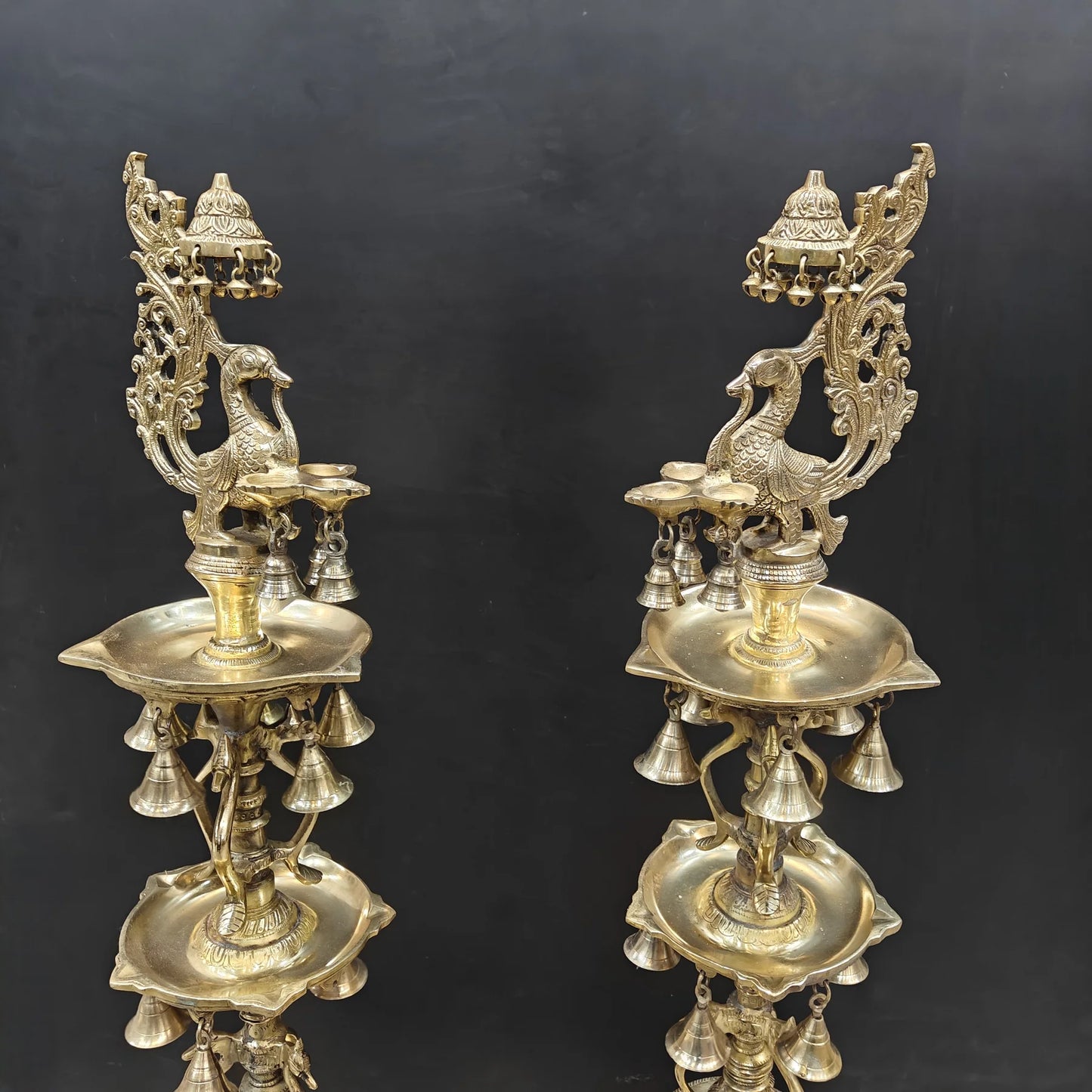 Brassaura® Traditional Brass Peacock Multi-Tier Oil Lamp Set of 2 | Decorative Deepam Diya Stand for Home Temple, Pooja & Spiritual Décor | 42 Inches | 30.5 Kg