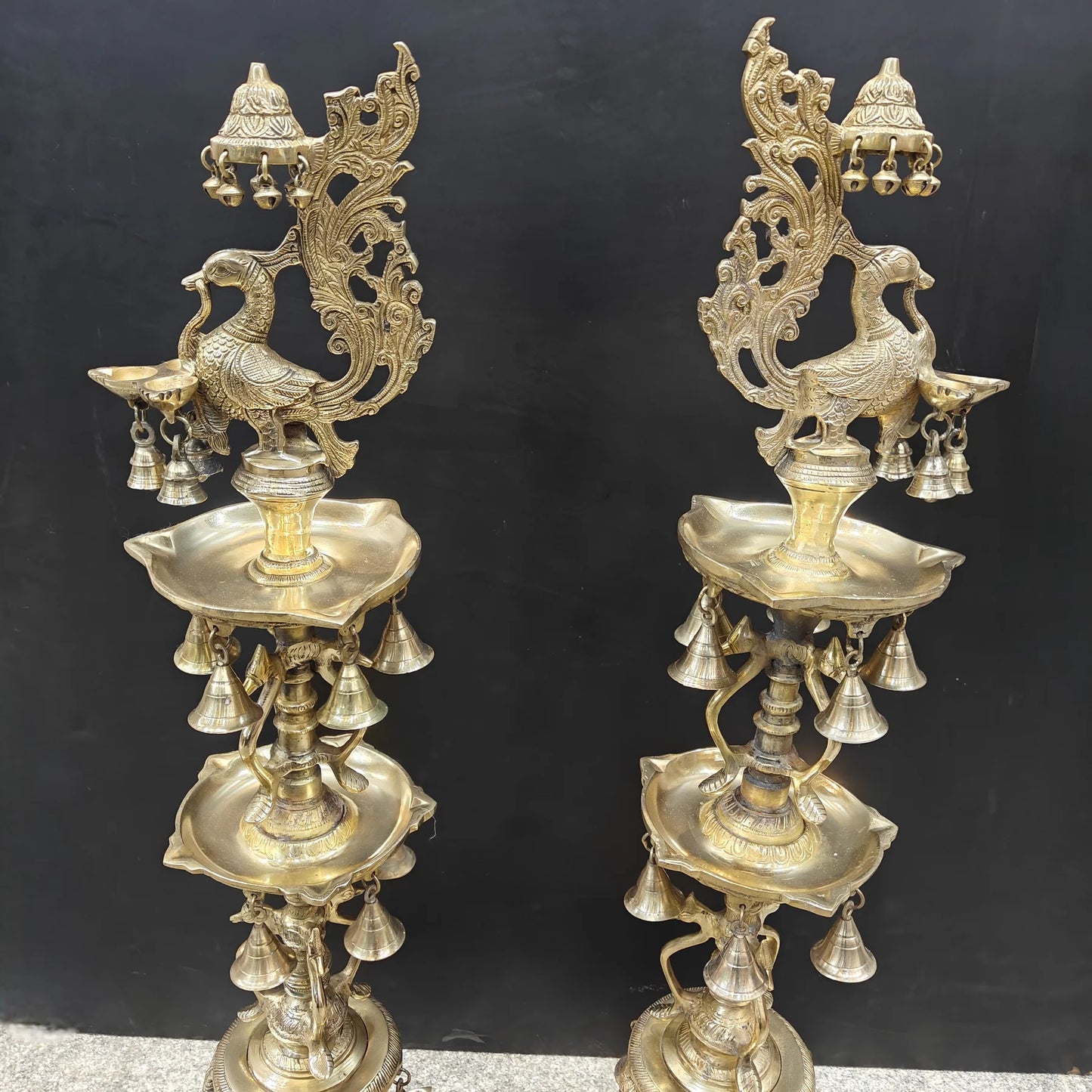 Brassaura® Traditional Brass Peacock Multi-Tier Oil Lamp Set of 2 | Decorative Deepam Diya Stand for Home Temple, Pooja & Spiritual Décor | 42 Inches | 30.5 Kg