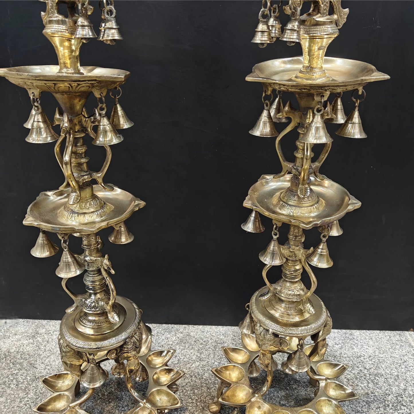 Brassaura® Traditional Brass Peacock Multi-Tier Oil Lamp Set of 2 | Decorative Deepam Diya Stand for Home Temple, Pooja & Spiritual Décor | 42 Inches | 30.5 Kg