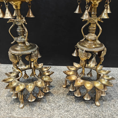 Brassaura® Traditional Brass Peacock Multi-Tier Oil Lamp Set of 2 | Decorative Deepam Diya Stand for Home Temple, Pooja & Spiritual Décor | 42 Inches | 30.5 Kg