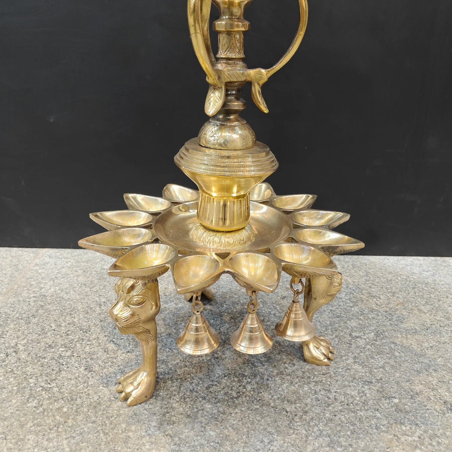 Brassaura® Traditional Brass Peacock Multi-Tier Oil Lamp | Decorative Deepam Diya Stand with Hanging Bells for Home Temple, Pooja & Spiritual Décor | 49 Inches | 26 Kg