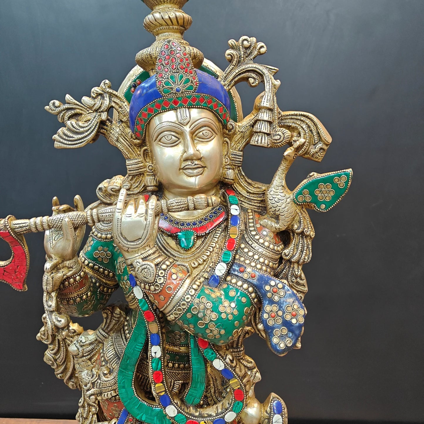 Brassaura® Lord Krishna with Peacock Brass Idol | Premium Handcrafted Multicolor Brass Murti | Decorative Krishna Statue for Home Temple, Pooja Room & Spiritual Décor | Height 36 Inches | 34 Kg