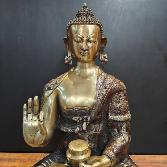 ब्रासोरा® वृंदावन वेणुगोपाल कृष्ण पीतल की प्रतिमा मोर के साथ | एंटीक नीला और सुनहरा रंग | ऊँचाई 20 इंच