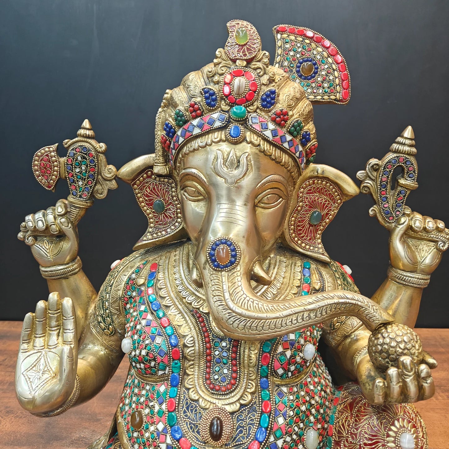 Brassaura® Brass Lord Ganesha Idol with Meenakari Work | Handcrafted Ganpati Bappa Murti for Home Temple, Living Room & Spiritual Décor | 21 Inches | 27 Kg