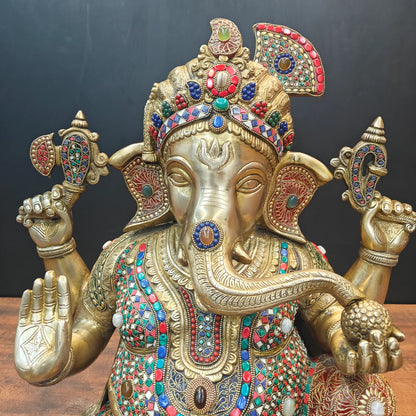 Brassaura® Brass Lord Ganesha Idol with Meenakari Work | Handcrafted Ganpati Bappa Murti for Home Temple, Living Room & Spiritual Décor | 21 Inches | 27 Kg