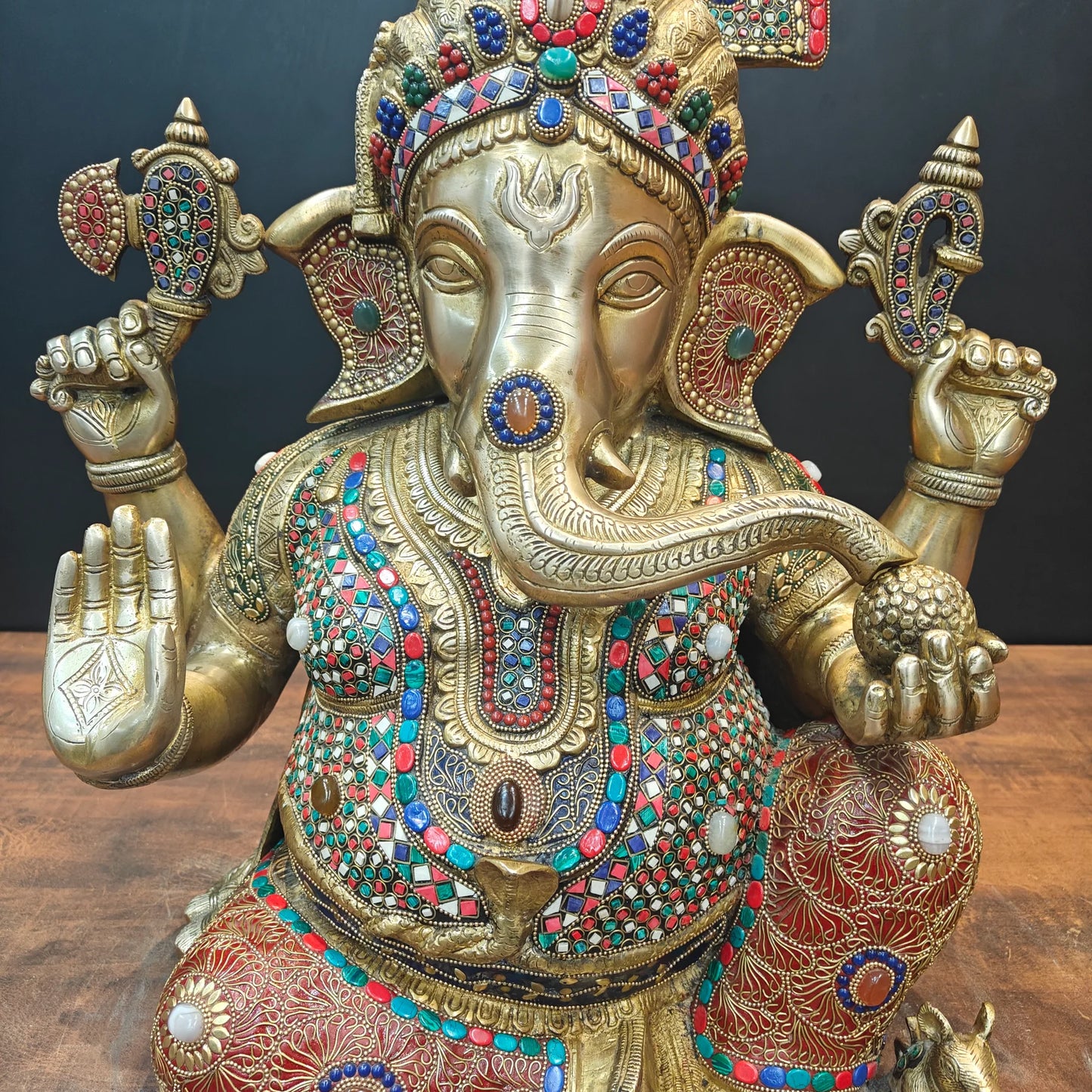 Brassaura® Brass Lord Ganesha Idol with Meenakari Work | Handcrafted Ganpati Bappa Murti for Home Temple, Living Room & Spiritual Décor | 21 Inches | 27 Kg