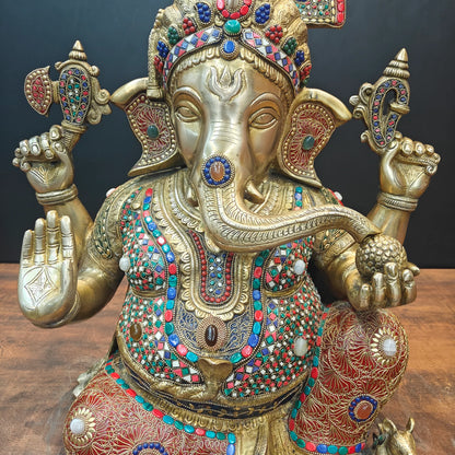 Brassaura® Brass Lord Ganesha Idol with Meenakari Work | Handcrafted Ganpati Bappa Murti for Home Temple, Living Room & Spiritual Décor | 21 Inches | 27 Kg