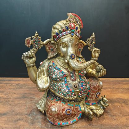 Brassaura® Brass Lord Ganesha Idol with Meenakari Work | Handcrafted Ganpati Bappa Murti for Home Temple, Living Room & Spiritual Décor | 21 Inches | 27 Kg