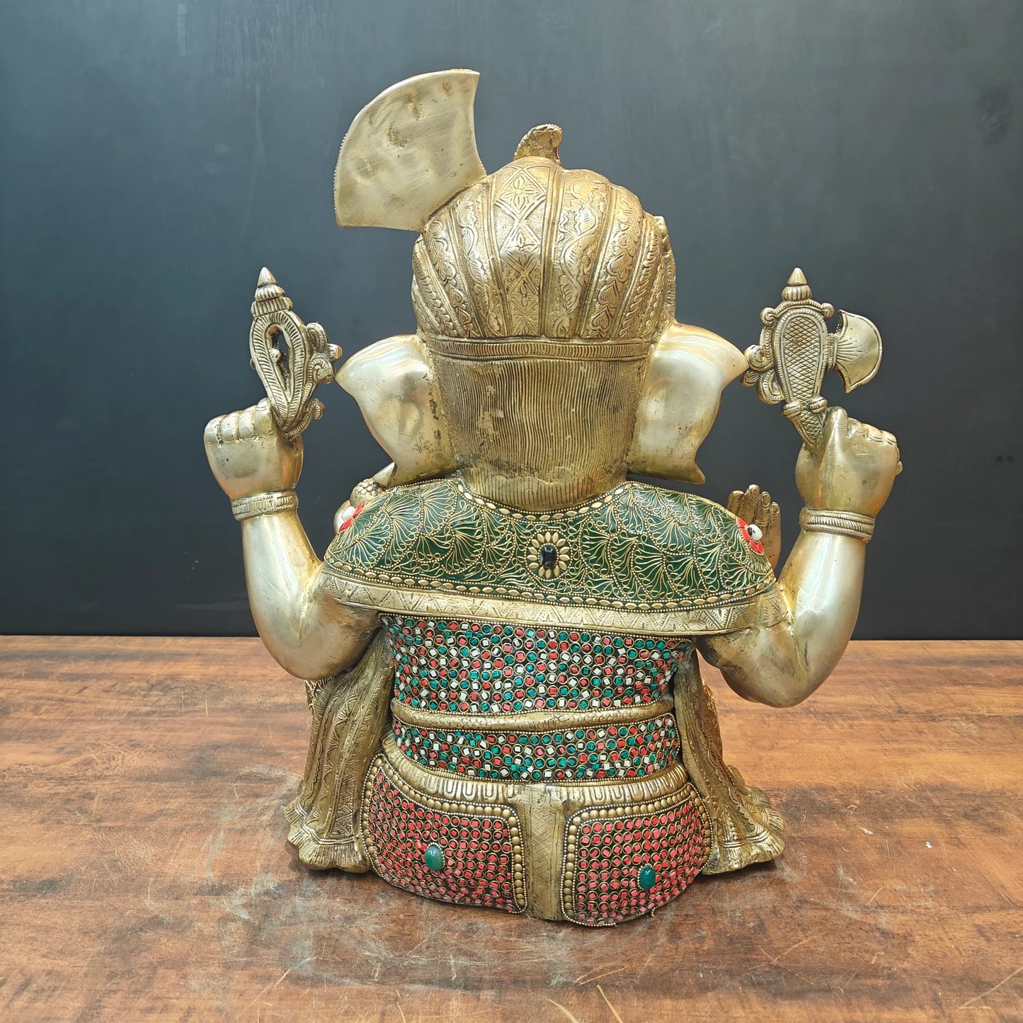 Brassaura® Brass Lord Ganesha Idol with Meenakari Work | Handcrafted Ganpati Bappa Murti for Home Temple, Living Room & Spiritual Décor | 21 Inches | 27 Kg