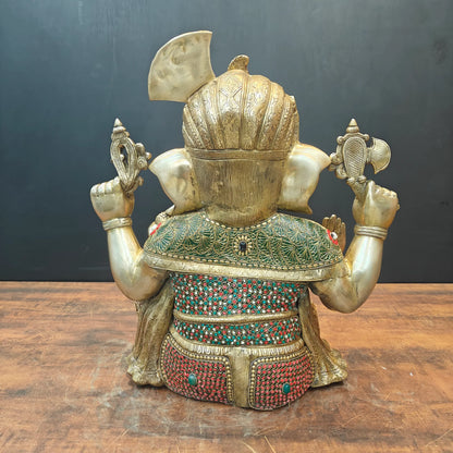 Brassaura® Brass Lord Ganesha Idol with Meenakari Work | Handcrafted Ganpati Bappa Murti for Home Temple, Living Room & Spiritual Décor | 21 Inches | 27 Kg