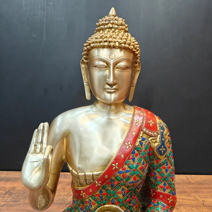 Brassaura® Brass Buddha Statue | Handcrafted Meditating Buddha Idol with Blessing Gesture | Premium Brass Home Temple, Living Room, Office & Meditation Décor | Height 23 Inches | 23 Kg