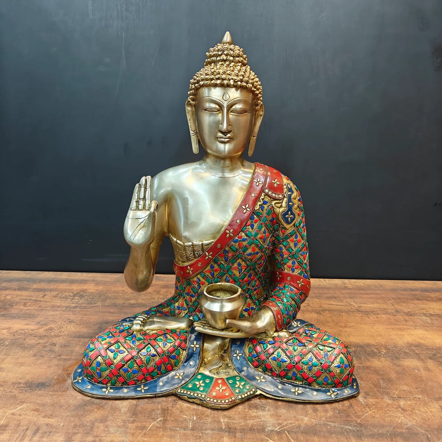 Brassaura® Brass Buddha Statue | Handcrafted Meditating Buddha Idol with Blessing Gesture | Premium Brass Home Temple, Living Room, Office & Meditation Décor | Height 23 Inches | 23 Kg