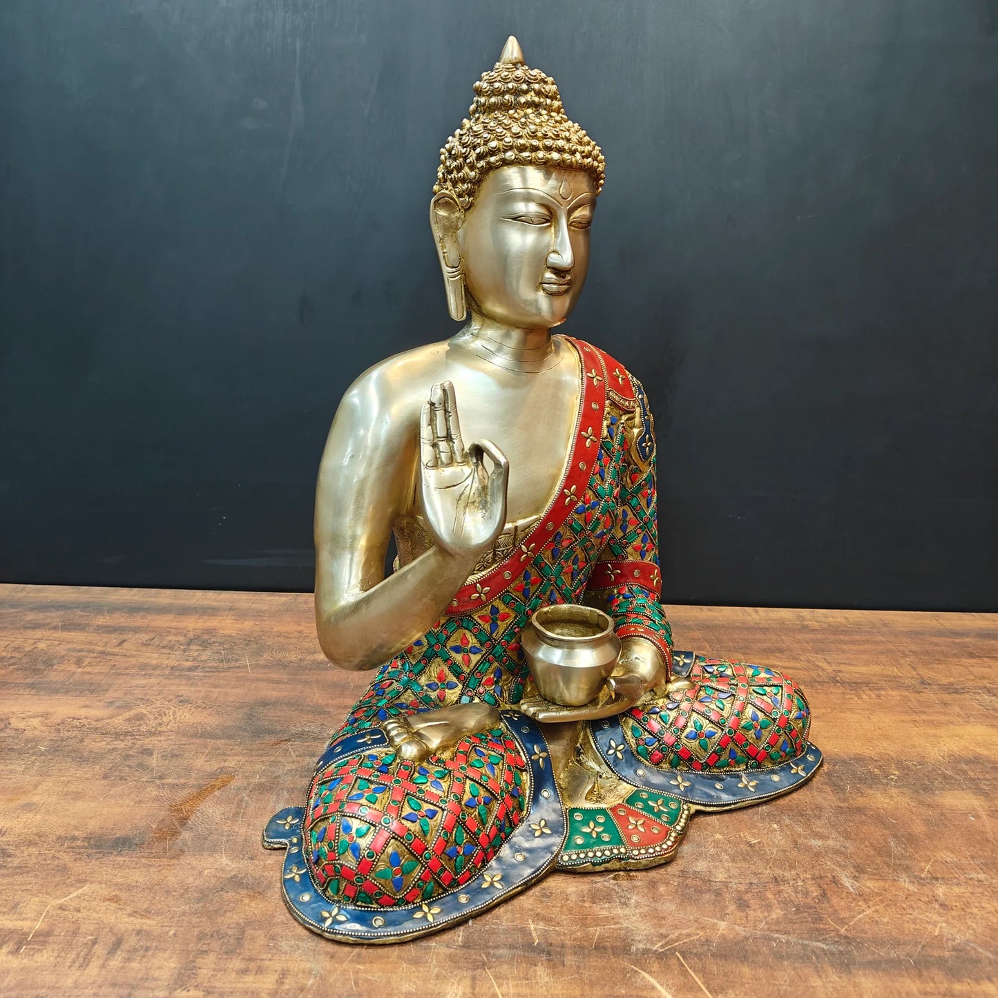 Brassaura® Brass Buddha Statue | Handcrafted Meditating Buddha Idol with Blessing Gesture | Premium Brass Home Temple, Living Room, Office & Meditation Décor | Height 23 Inches | 23 Kg